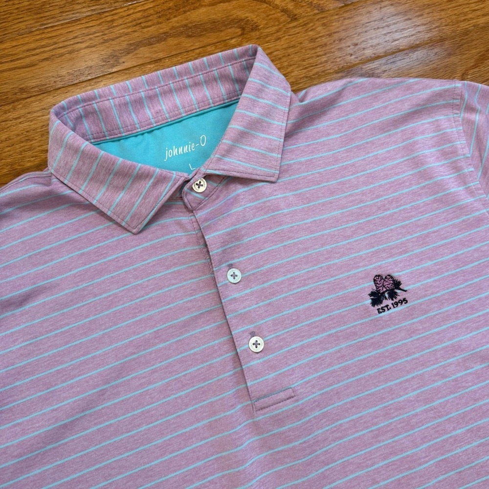 Johnnie-O Colonial Springs Golf Club Polo Shirt Mens Large Purple Blue Striped
